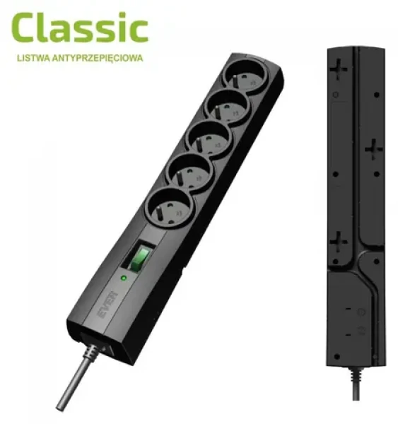Přepěťová ochrana Classic 3m černá / Přepěťová ochrana / 5 zásuvek / 2500 W / 175 J (T/LZ09-CLA030/0000)