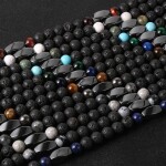 Pánský korálkový náhrdelník Mateo - lávový kámen, tygří oko, hematit, Černá 70 cm