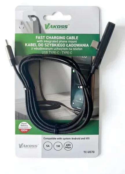 Vakoss TC-U570 černá / USB kabel USB-C - USB-C / Stojánek / 100W / 1m (TC-U570)
