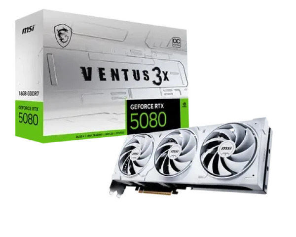 MSI GeForce RTX 5080 VENTUS 3X WHITE 16GB OC / 2655MHz / 16GB GDDR7 / 256-bit / 1x HDMI + 3x DP / 850W (16) (RTX 5080 16G VENTUS 3X OC WHIT)