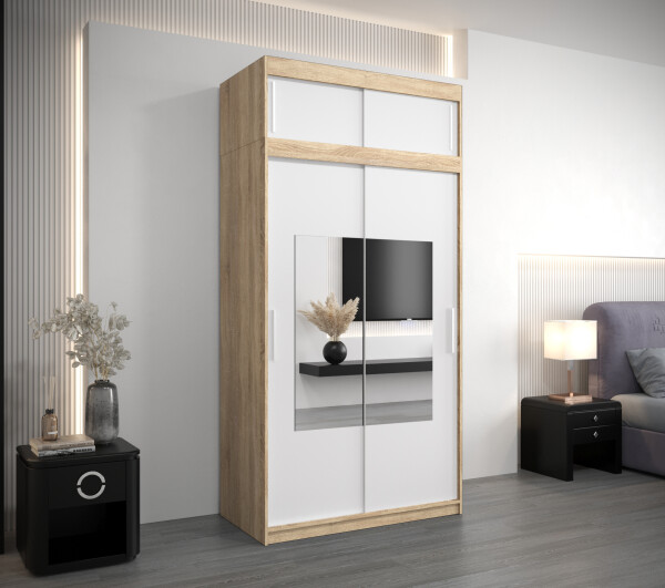 Šatní skříň Abi To s nástavcem Barva korpusu: Dub - sonoma, Rozměry: 120 cm, Dveře: Bílé