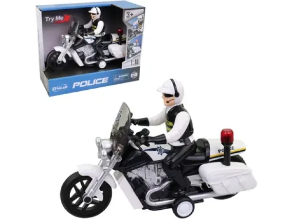 MaDe 18325 Motorka policejní s řidičem, na setrvačník, se světlem a zukem na baterie