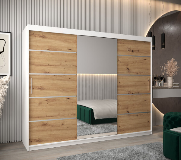 Šatní skříň Abi V2 Barva korpusu: Bílá, Rozměry: 250 cm, Dveře: Dub artisan