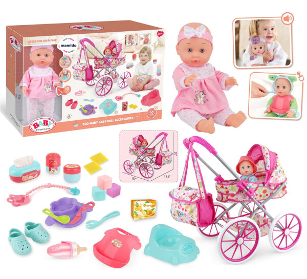 Mamido Panenka miminko s kočárkem a doplňky Baby Sweet Love MT1596