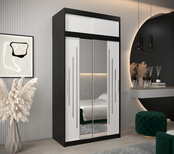 Šatní skříň Abi Y1 s nástavcem Barva korpusu: Černá, Rozměry: 120 cm, Dveře: Bílá