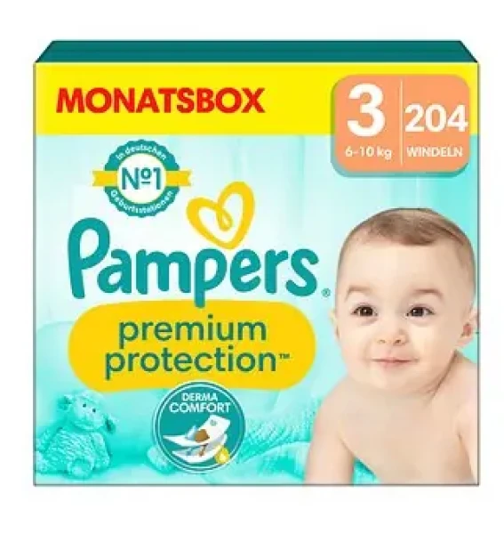 Pampers Premium Protection Midi 6-10 kg (204 ks) / plenkové kalhotky / velikost 3 (6-10 kg) (8006540705575)