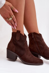 Dámské perforované kotníkové boty na podpatku S.Barski HY61-8013 Čokoládové 38