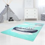 DumDekorace Mentolově zelený dětský koberec bázlivé zvířátka