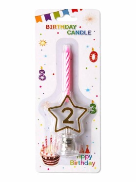 Dortisimo Svíčka růžová s LED zlatým podstavcem ve tvaru hvězdy číslo 2