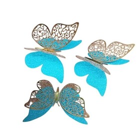 Dortisimo Nejedlá dekorace tyrkysovo-zlatá Motýlci (12 ks)