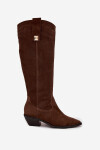 Kožené semišové kozačky cowboyové zateplené Zazoo 4224 čokoládové 38