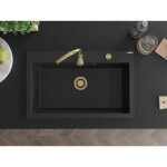 MEXEN/S - Elix granitový dřez 1-miska 800 x 500 mm, černá, sifon zlatá 6527801005-77-G