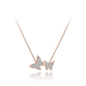 Ocelový náhrdelník se zirkony Claudia - chirurgická ocel, motýl, Zlatá 42 cm + 5 cm (prodloužení)