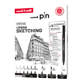 UNI PIN sada Urban Sketching - dárkový box, 8 linerů + SHALAKU mikrotužka, mix barev