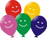 Balónky s bílým potiskem smajlík, 5ks mix barev Balonky.cz Balónky s bílým potiskem smajlík, 5ks mix barev Balonky.cz