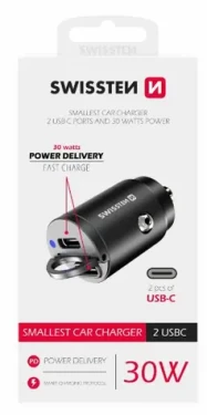 Swissten CL adaptér Power Delivery 2x USB-C 30W nano černý