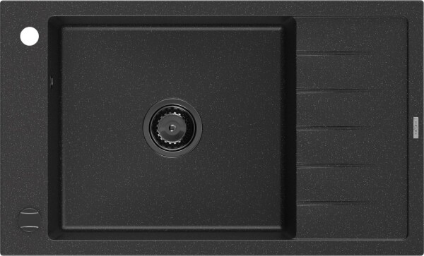 MEXEN/S - Elias granitový dřez 1 s odkapávačem 795 x 480 mm, černá/stříbrný metalik, + sifon grafit 6511791005-73-B