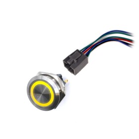 LED vodotěsný spínač 30mm bez aretace - žluté podsvícení, 12 - 24V