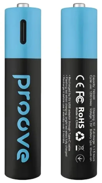 Proove AAA 740mWh černá / Nabíjecí baterie / 2 ks / USB-C nabíjení / 1200 cyklů (RBCE75010008)
