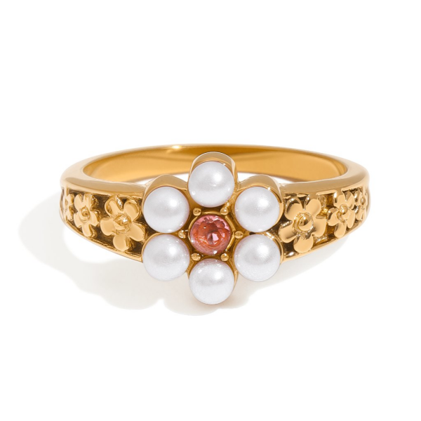 ELENYS Flower Pearl – pozlacený prsten 18K žluté zlato Velikost: 6 (EU: 51-53)