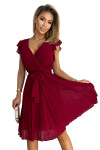 Dámské plisované šaty ve vínové bordó barvě výstřihem volánky model 17921506 numoco Možnost:
