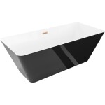MEXEN/S - Velo Slim volně stojící vana 170 x 75, bílá/černá, sifon a přepad měď kartáčovaná 52811707575-65