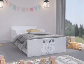 DumDekorace Roztomilá dětská postel 180 x 90 cm s šedým čelem a macíkem