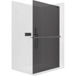 CERANO Sprchová zástěna Walk-in Onyx L-pravá vzpěra - 10 mm + polička/držák na ručníky - černá matná, grafitové sklo - 110x200 cm