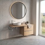 CERANO - Koupelnová skříňka Velora - dub medový, úchytka chrom + deska pod umyvadlo Navira Pro - 36 mm + konzole chrom - 140x56,6x46,5 CER-667931