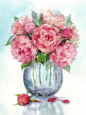 Antistresové omalovánky TSvetnoy TSvetnoy, LG029e, Diamond painting - diamantové malování, 40 x 50 cm, Pivoňky