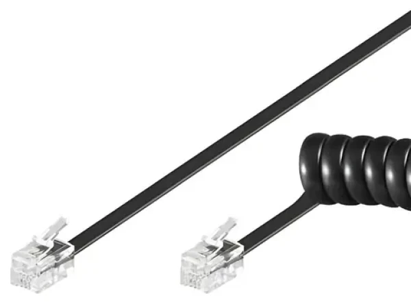 PremiumCord Kabel telefonní kroucený 4 žíly 2m černý / Kabel telefonní / RJ14 4P4C / CCA (tk4rs-02b)