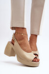 Zazoo 40376 Kožené Sandály Na Masivní Podpatku Bežové 40