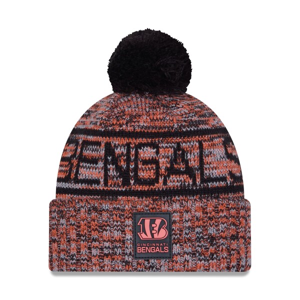New Era Pánská zimní čepice Cincinnati Bengals NFL 2025 Sideline Sport Knit - Černá a oranžová