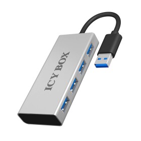 IcyBox IB-AC6104 USB Hub stříbrná / 4x USB 3.0 / s připojením USB 3.0 AM (IB-AC6104)