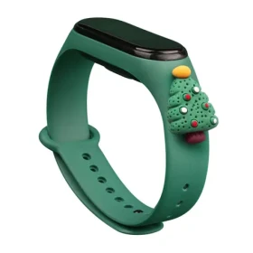 Hurtel Strap Xmas tmavě zelená / Řemínek / Xiaomi Mi Band 3/4 / s vánočním stromkem