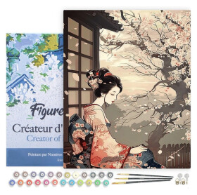 Malování podle čísel - Žena V Kimonu A Sakura na rámu 40x50cm