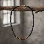 Pánský náhrdelník Sebastien - lávový kámen, tygří oko, Černá 70 cm