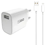 2GO bílá / Síťová nabíječka / USB-A / 10,5 W / 5 V / 2,1 A / s kabelem Lightning (797253)