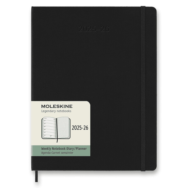 18měsíční diář Moleskine 2025-26 - tvrdé desky - XL, týdenní, černý