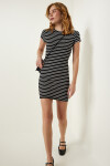 Happiness İstanbul Women's Black Striped Knitted Mini Dress