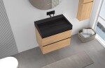 CERANO - Koupelnová skříňka Velora - dub medový, úchytka černá + umyvadlo z lit. mramoru Vita - černá matná - 70x63x46,5 CER-8050BD84038