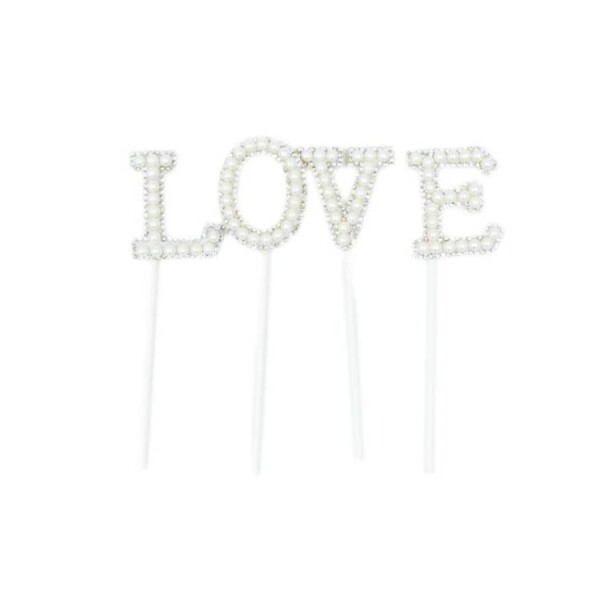 Dortisimo Zápich do dortu bílý s perlami LOVE (4 ks)