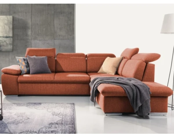 Rohová sedačka Aldon, cihlová strukturovaná látka, pravý roh