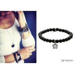 Náramek Odette přírodní Onyx a chirurgická ocel, Černá 18 cm