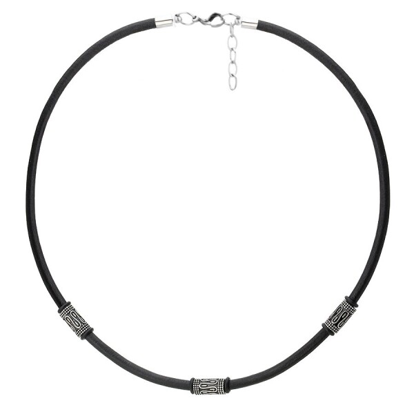 Pánský kožený náhrdelník Lucas Black - chirurgická ocel, etno styl, Černá 45 cm + 3 cm (prodloužení)