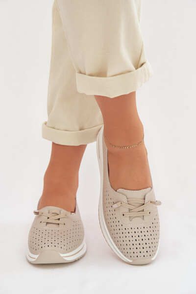 Kožené Ažurové Dámské Polobotky LR61-7044 Béžové 40