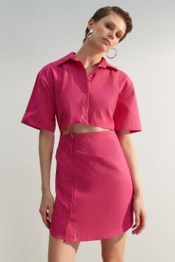 Trendyol Limitovaná edice fuchsiové košile Mini tkané tkané šaty