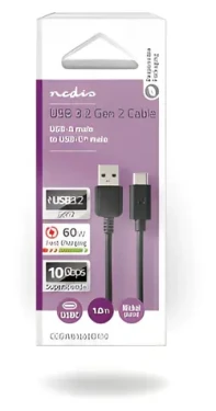 Nedis USB-A - USB-C černá / USB kabel / USB 3.2 Gen 2 / 60 W / 10 Gbps / 1 m (CCGW61650BK10)