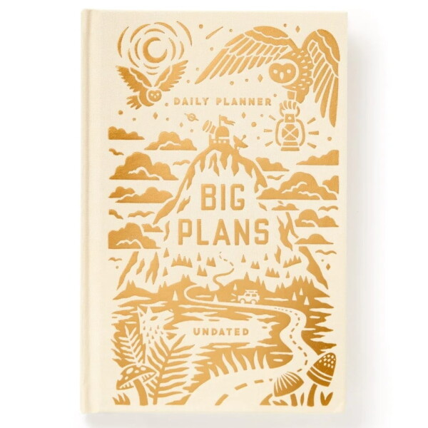 New Mags Nedatovaný diář Big Plans, zlatá barva, papír, textil
