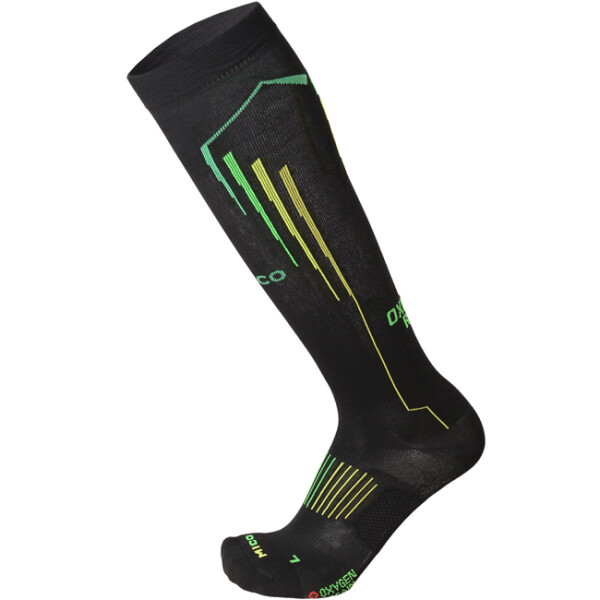 Běžecké kompresní podkolenky Mico LIGHT W. COMPRESSION RUN LONG SOCKS - černá/zelená Velikost textilu: S